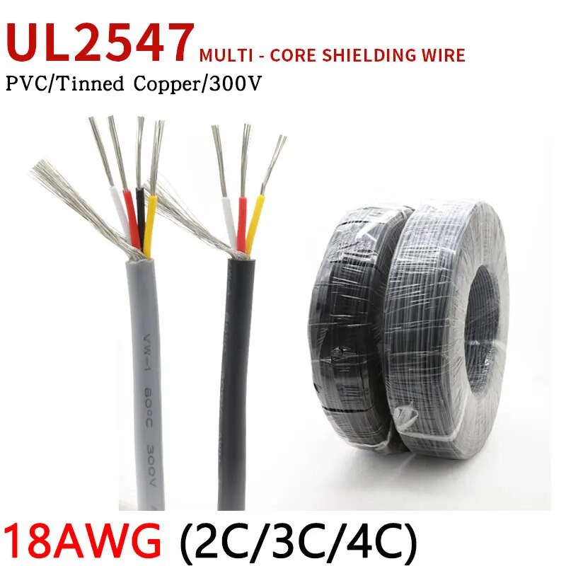 18AWG ul2547 che chắn dây 2 3 4 lõi PVC cách điện Bộ khuếch đại âm thanh cáp truyền âm thanh đồng thiếc Tai nghe hàng điều khiển