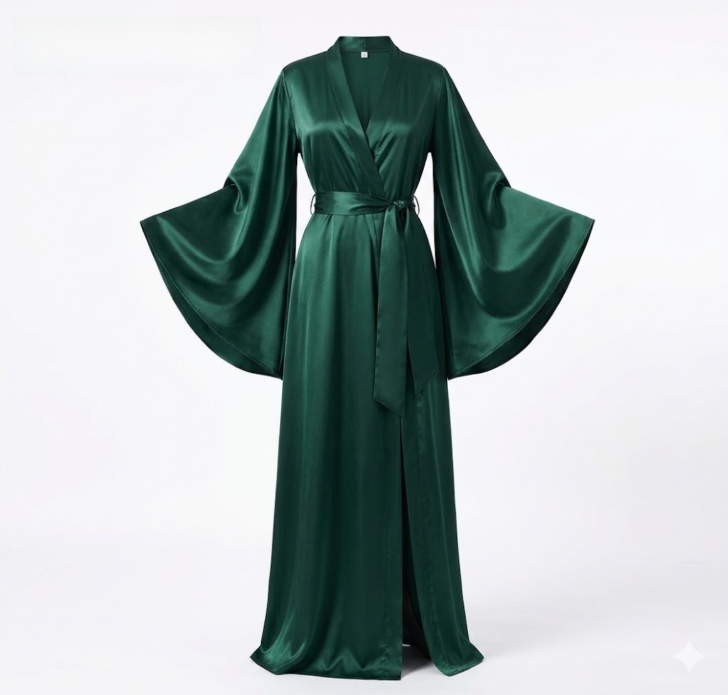 Satin Silk52 inches Night Dress Gown with Wide Sleeves for Girls Silk Night Gown For Women | Night Gown | Night Dress For Girls | Nighty | Lingerie Nighty For Girls Full Hot | Silk Robe | Nighty For Women | Night Suit For Girls | Bridal Nighty Set | Gown