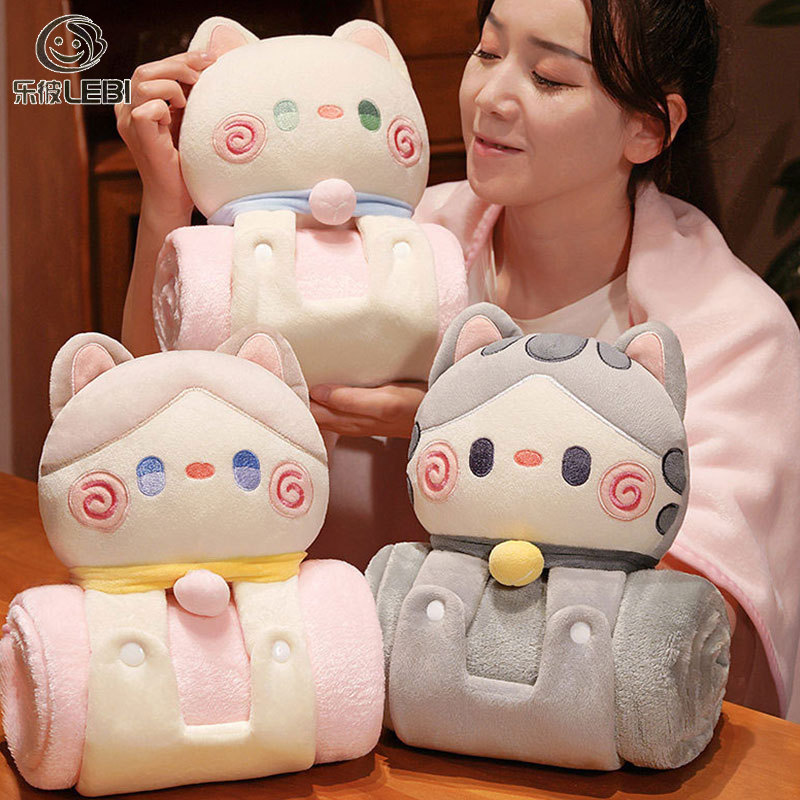 LEBI Chăn cuộn ba chiều, chăn nhỏ, Gối Ngủ Trưa san hô lông cừu, văn phòng ký túc xá, nghỉ trưa, máy điều hòa, chăn flannel