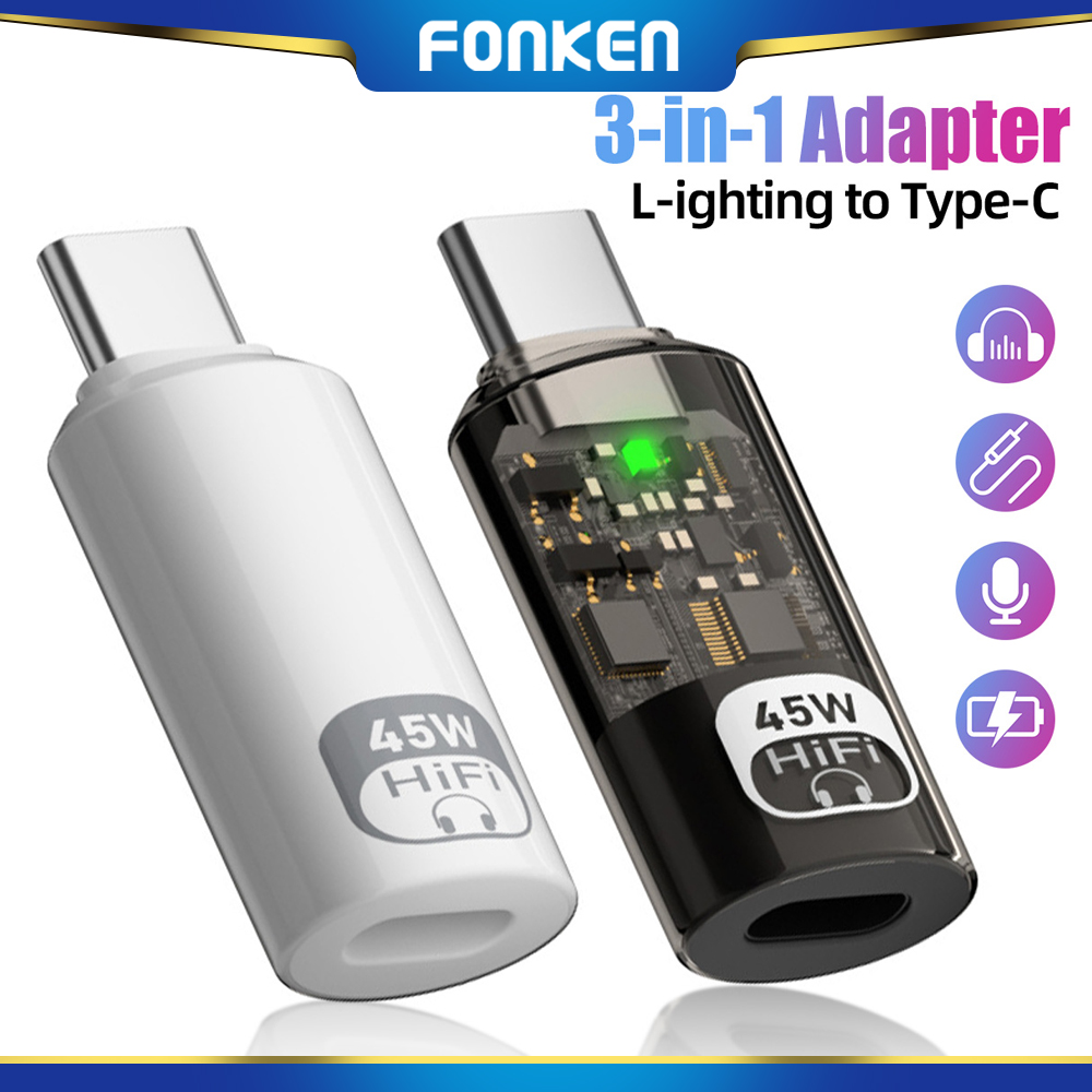 FONKEN Full-featured Type-C to iOS Headphone Adapter PD45W Fast Charging Data Transfer Converter For iPhone 15 16 ราคา 195 บาท*ส่งฟรี
