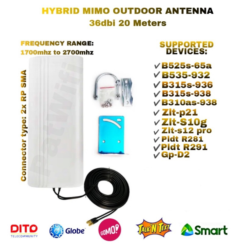 Simplytech MIMO18DIR 18dbi 4G LTE Mobile Broadband Antenna - MIMO Booster For 800/1800/2100/2600MHz