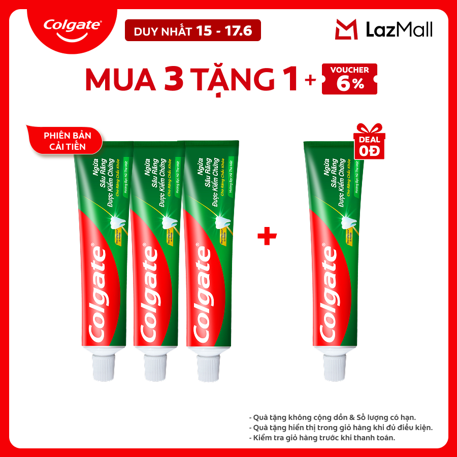 Bộ 3 Kem đánh răng Colgate ngừa sâu răng răng chắc khỏe 225g/tuýp
