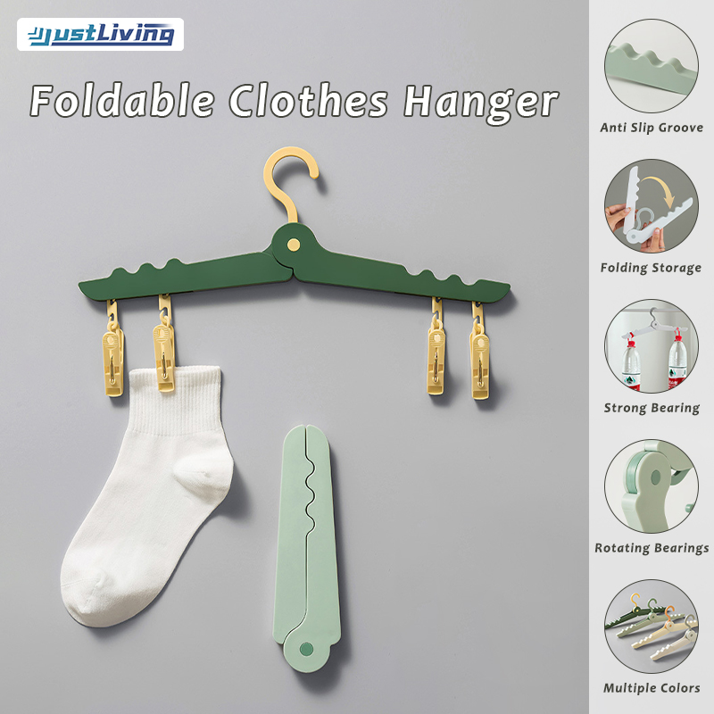 JustLiving 1PC Folding Coat Hanger Portable Folding Plastic Coat Hanger Travel Camping Clothing Drying Rack Multifunctional Drying Rack Home Student Dormitory Socks Underwear Drying Clip Hooks ราคา 161 บาท*ส่งฟรี