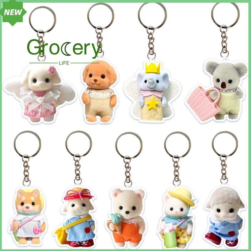 GROCERY LIFE Dễ thương Móc Khóa Búp Bê Sylvania Families Acrylic Mini Móc Khóa Búp Bê Poodle Hài Hước Đồ chơi động vật Đồ trang trí dây chuyền chó xù Phụ kiện chìa khóa