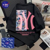 【พร้อมส่ง】🔥NASA ผ้าฝ้ายแท้100% คอกลม แขนสั้น ทรงโอเวอร์ไซส์ ลายตัวอักษรสีชมพู🌃ใส่ได้ทั้งชายหญิง เสื้อยืดYG1017