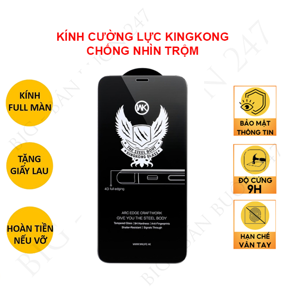 Cường lực Iphone chống nhìn trộm kingkong chính hãng wekome cao cấp dán cho ip 7 8 x xmax 11 12 13 14 15 promax