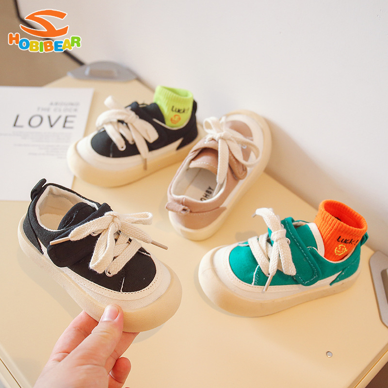 Hobibear Giày dép trẻ em bé trai và bé gái vải bạt Hàn Quốc Giày trẻ em