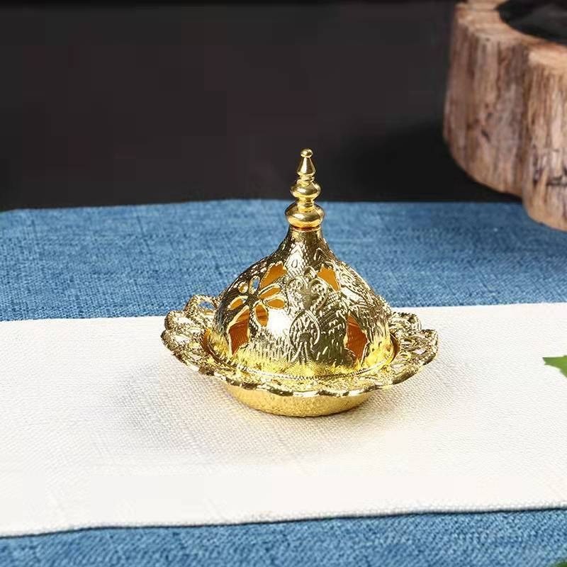 Tempat Bakar Dupa Mabkharah Bulat Arab / Tempat Bakar Dupa Logam Warna Emas Berongga Retro