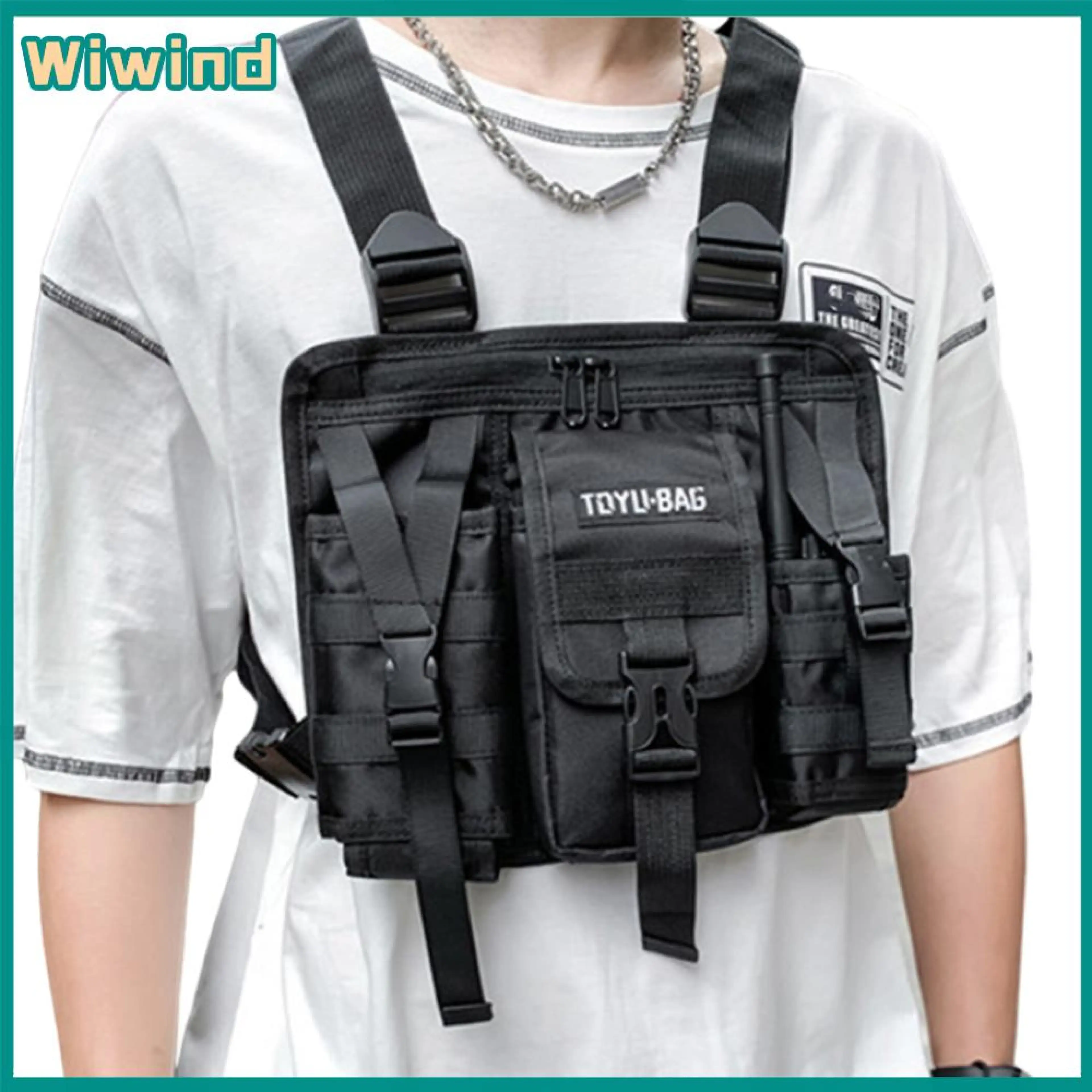 Molle Shoulder Bag Oxford Cloth Vest Chest Bag Adjustable Multi-Pockets Lightweight for Outdoor Camping Gear