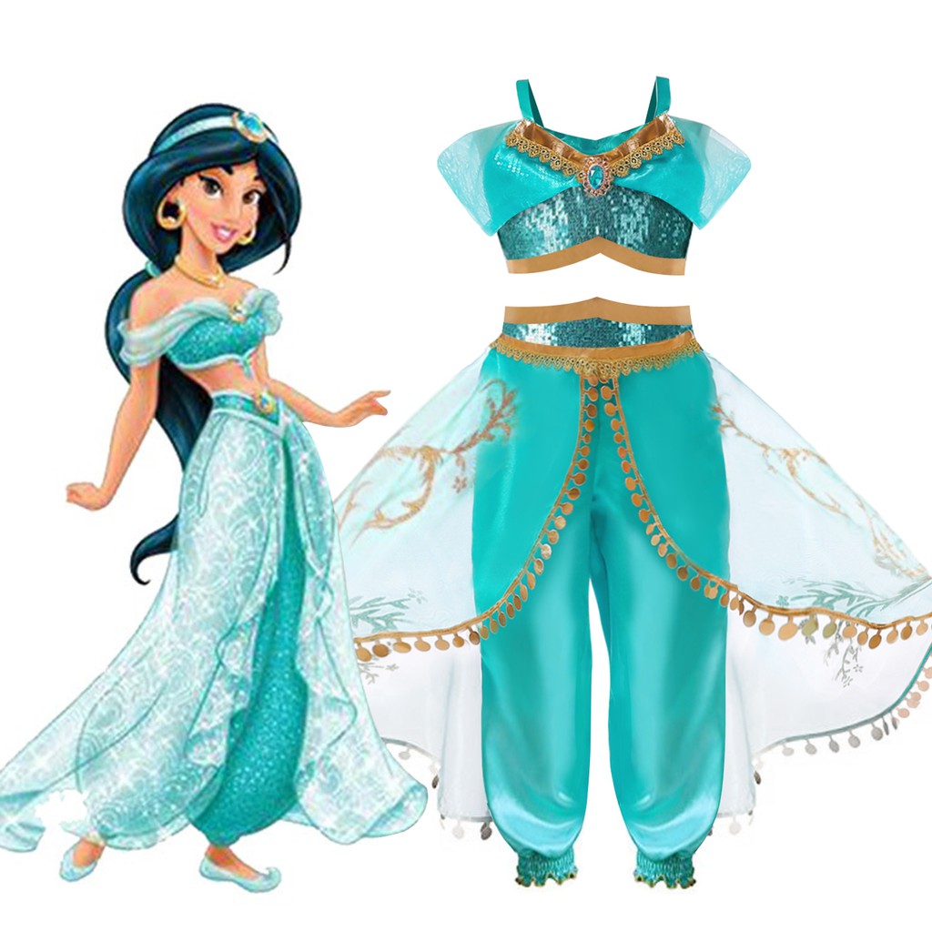 Bộ Đồ Hóa Trang Công Chúa Jasmine Trong Aladdin và Cây Đèn thầƞ Đính Kim Sa Đáng Yêu Cho Bé Gái Dịp Halloween