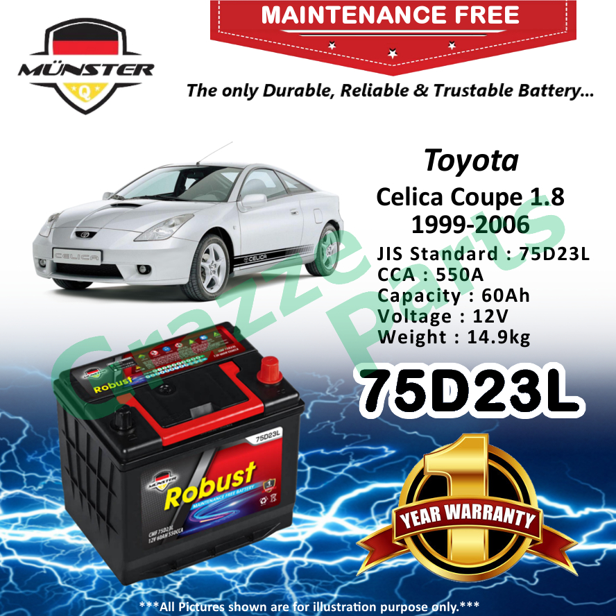 Mnster Robust MF CMF 75D23 | 75D23L 60AH Car Battery Bateri Kereta Toyota Celica Coupe 1.8 T230 ZZT230 ZZT231 1999-2006