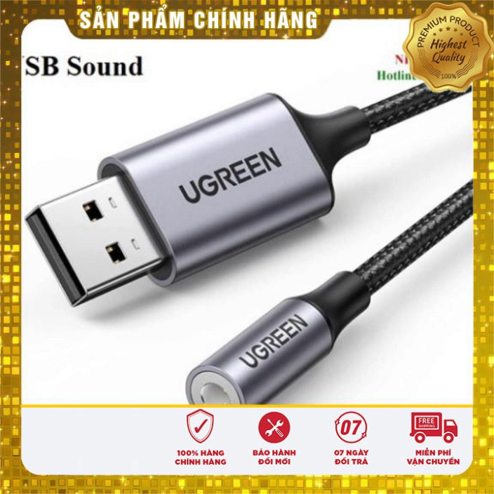 Card sound USB 2.0 Type-A to 3.5mm dây dù bọc nhôm có kèm MIC Ugreen 30757