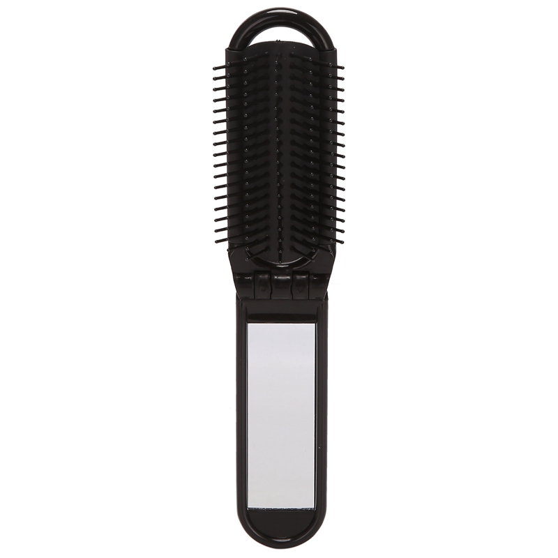 Portable Travel Folding Hair Brush With Mirror Compact Pocket Size Comb