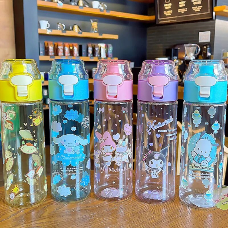 Anime Sanrioed Kawaii My Melody Kuromi Cinnamoroll Transparent Plastic Cup  Shaker Cup Student Water Cup Large