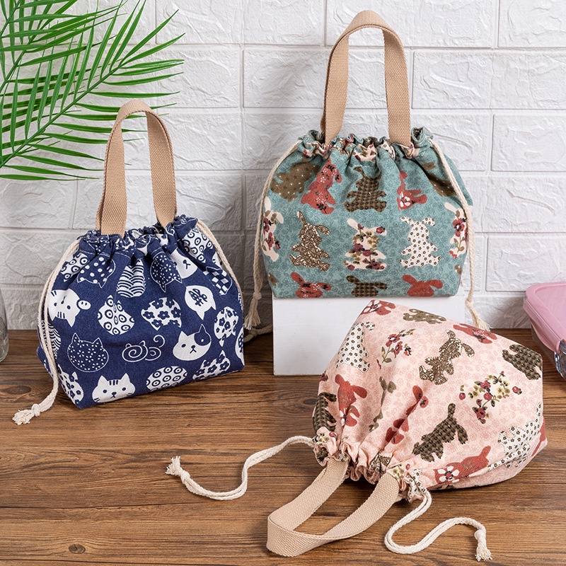 Túi đựng cơm văn phòng, túi mang cơm có dây rút vải Canvas giữ nhiệt cute đựng cơm trưa TV09