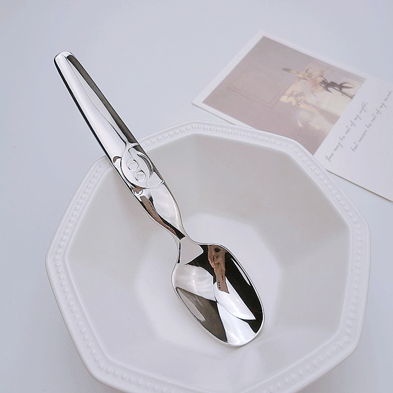Est Sendok Beruang Kartun Stainless Steel untuk Anak dan Dewasa Peralatan Makan Garpu Mie Beruang Tersenyum