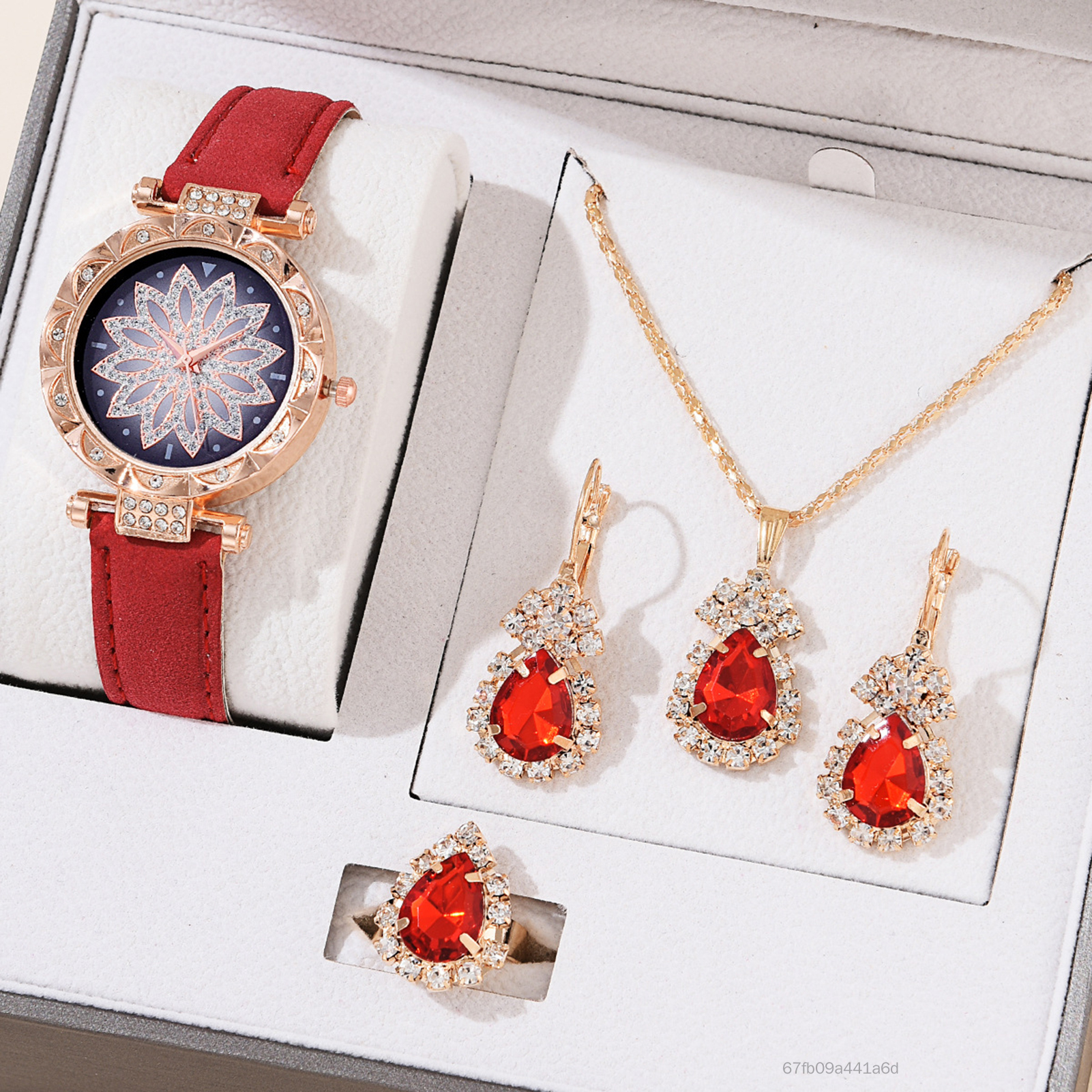 Women's Quartz Watch Set Crystal Diamond Earring Pendant Necklace with Watch for Birthday Thanksgiving Day Gift JS-022-VN