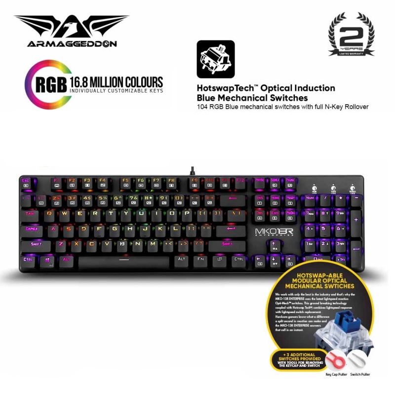 Armaggeddon MKO-13R Customizable Full Size Programmable RGB Optical Blue Switch Mechanical Keyboard Singapore