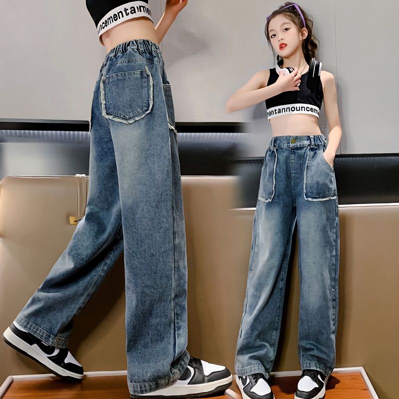 Ready Stock]Jeans for Teens Girls Wide Leg Trouser Kids Girls