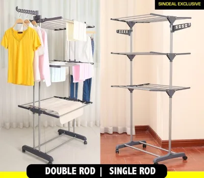 Korean Wing Type 3-Tier Foldable Laundry Drying Clothes Rack / SINGLE ROD and DOUBLE ROD Laundry Rack