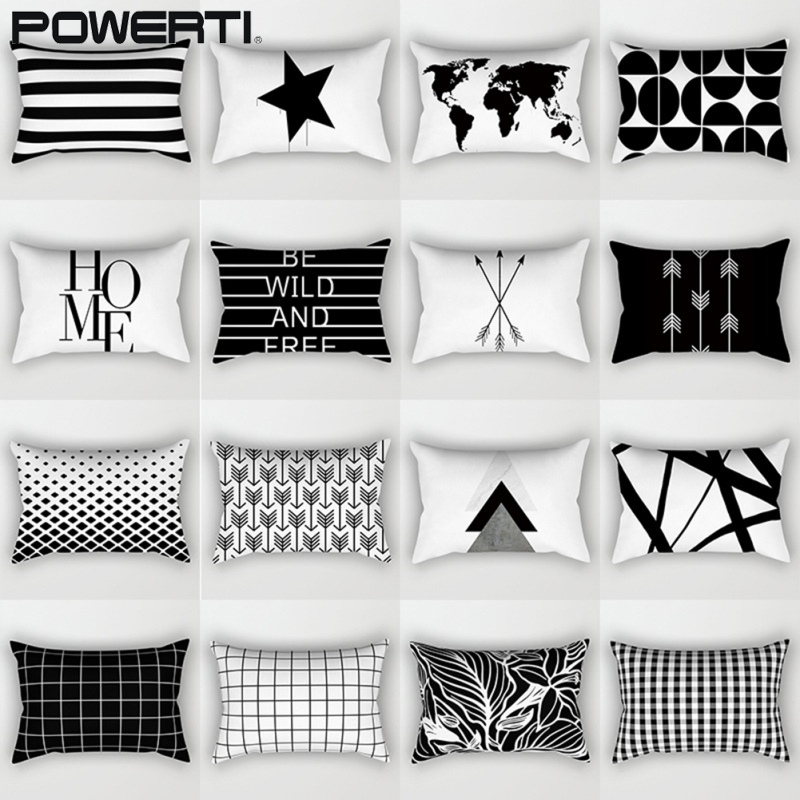 Pillowcase, Peach Skin Velvet Modern Simple Black And White Geometric Striped Pattern Sofa Cushion Cover, Soft Skin-friendly Rectangle Pillow Case 30x50cm ราคา 46 บาท*ส่งฟรี
