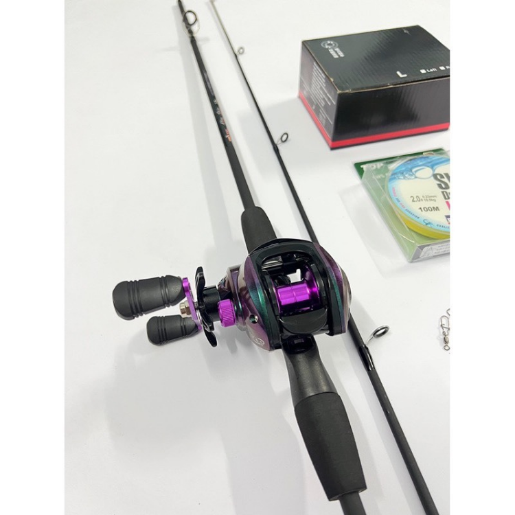 Combo bộ cần câu lure máy ngang Spin Rice máy ngang Tian Ánh Tím kèm dây + nhái + khóa sale giá rẻ (Bộ sói đen ánh tím)