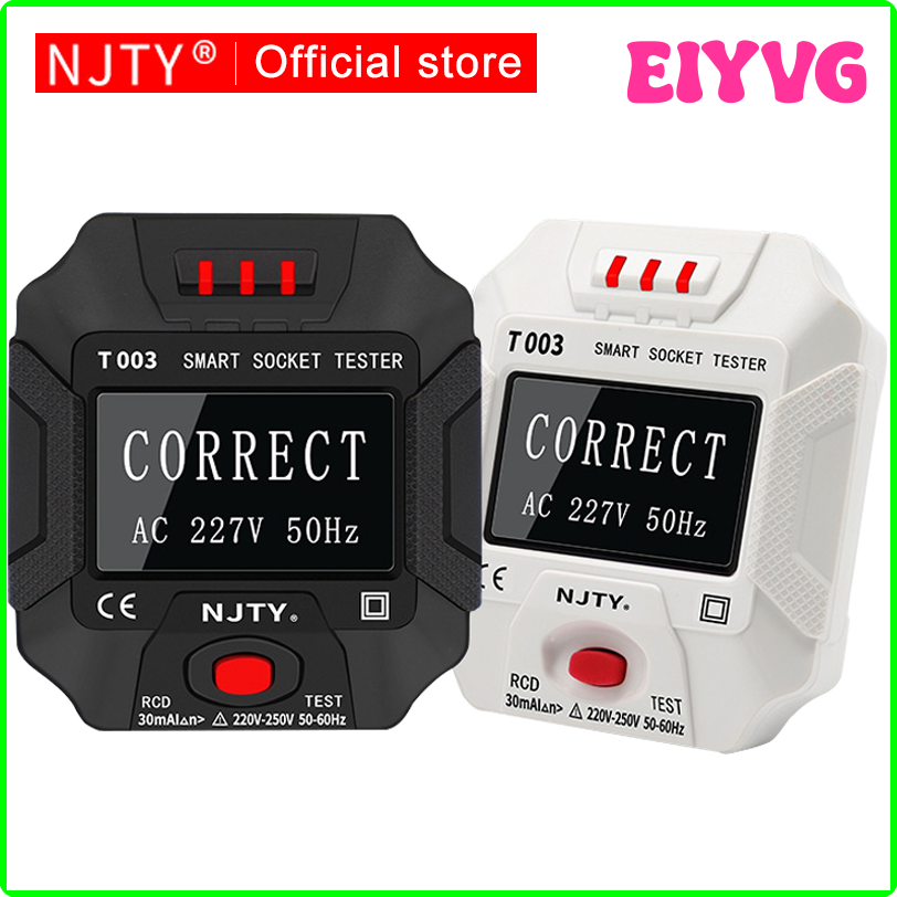 EIYVG NJTY Outlet Socket Tester Digital Smart AC Voltage Detector 30mA RCD Test Polarity Phase Checker Circuit Check Bicolor Backlight VJDYB