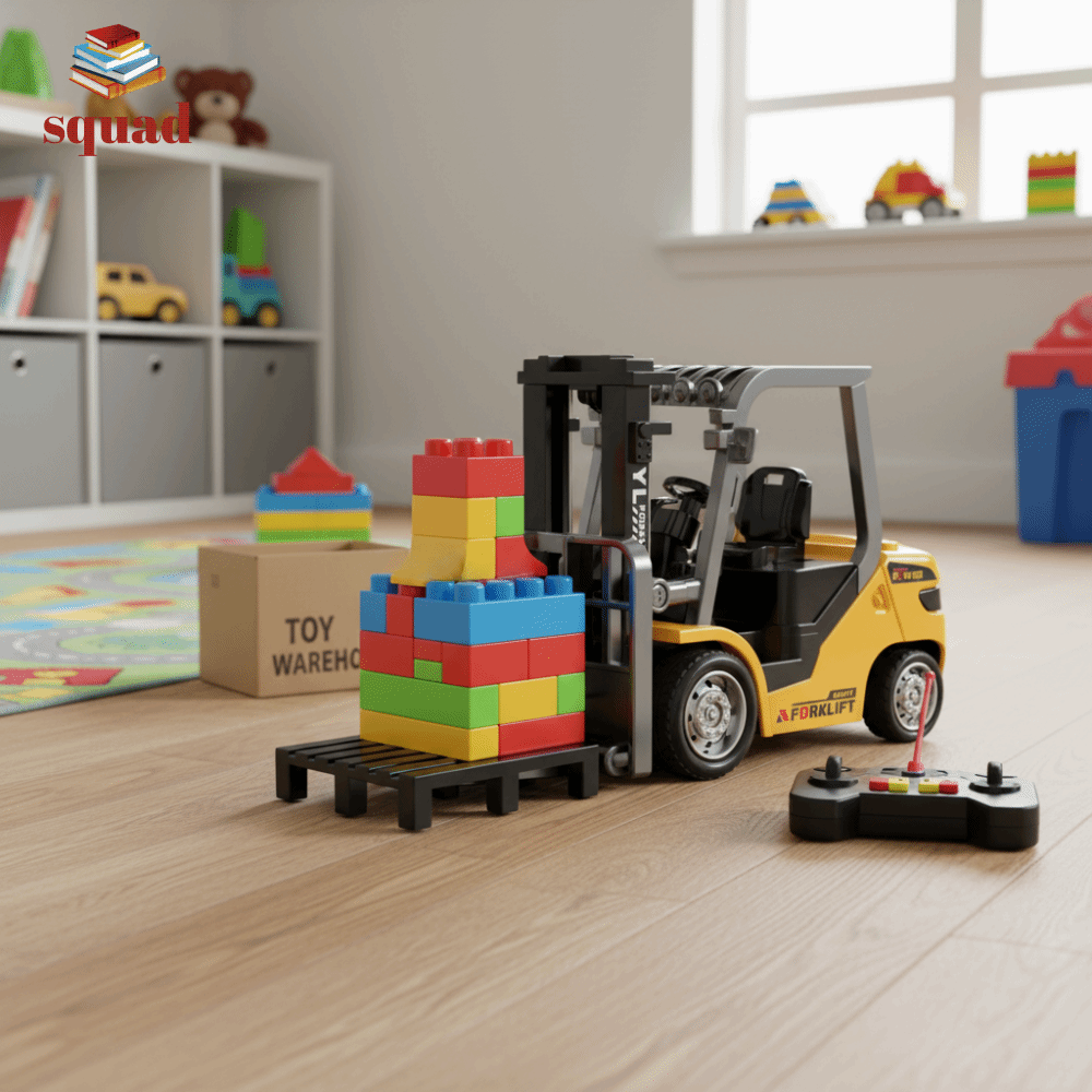 SQUAD Điều khiển từ xa 2.4g Xe nâng điều khiển từ xa Tốc độ thay đổi Tỷ lệ đầy đủ Xe nâng mini Có kèm theo trailer Chất liệu hợp kim Xe nâng có pallet Đồ chơi để bàn