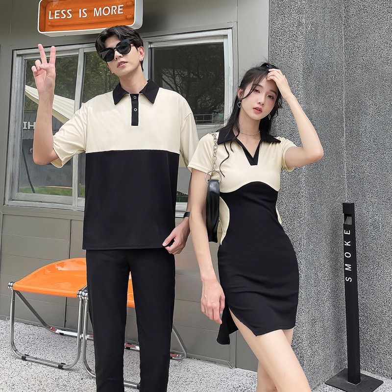 ~ [đảo tình nhân]-Couple Suit Quần áo cặp đôi Áo sơ mi Polo Đầm ôm Tính khí Ôm hơi cay Quần áo cặp đôi ngắn tay Bộ đồ thời trang đồ nam nữ áo cặp nam nu