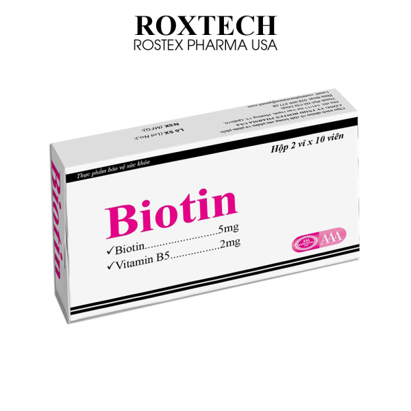Viên uống Biotin 5mg, Vitamin B5 giúp tóc chắc khỏe, giảm gãy rụng tóc, bảo vệ da tóc - Hộp 20 viên giá rẻ