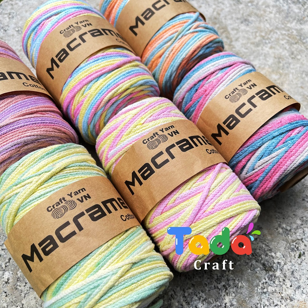 Sợi Macrame Cotton 3mm màu loang 200g Craft Yarn VN