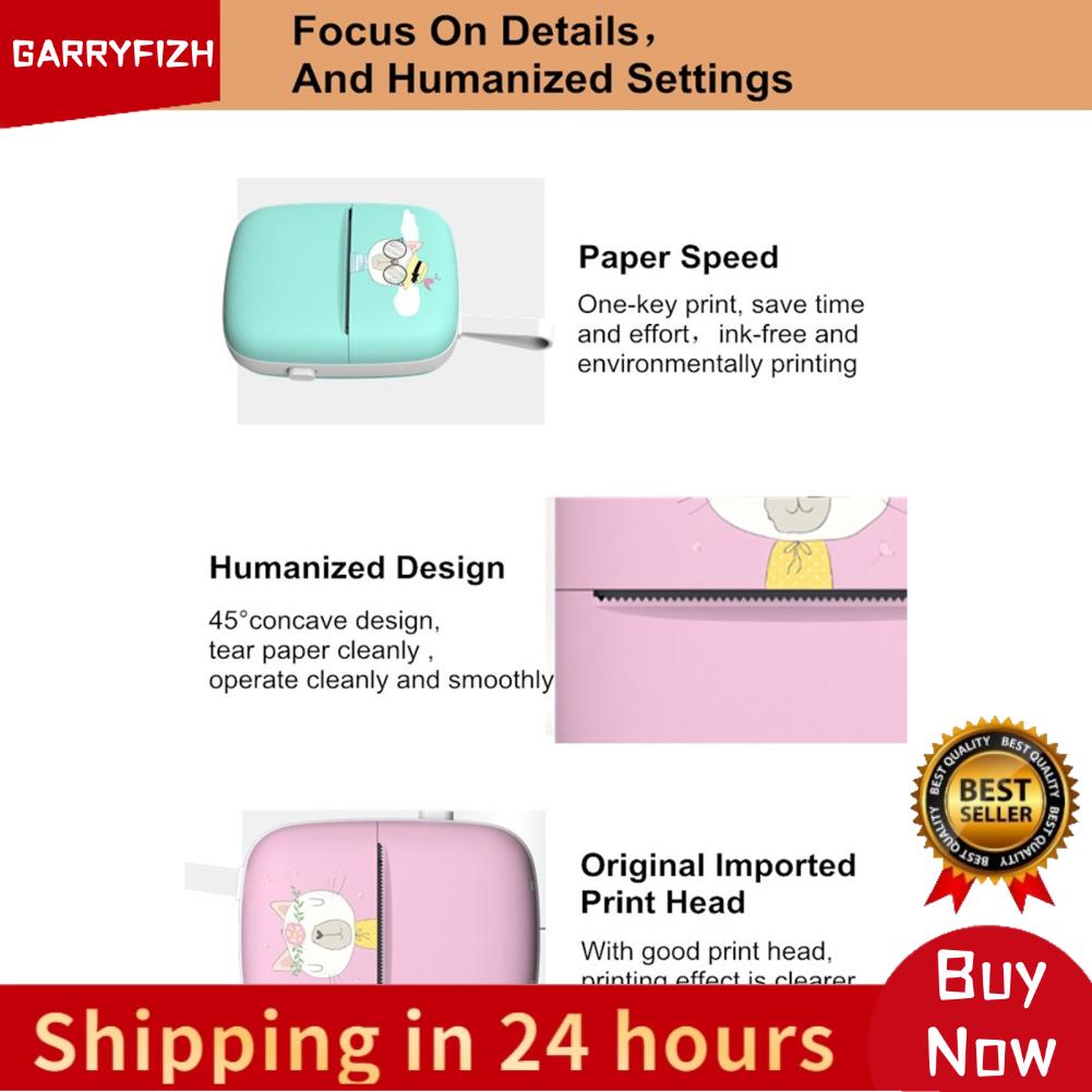GARRYFIZH เครื่องพิมพ์ขนาดเล็ก 200dpi เครื่องพิมพ์พกพาความร้อน Bluetooth Inkless แบบพกพาพร้อมแอพสำหรับสมาร์ทโฟน รายการงานศึกษา หมายเหตุ ราคา 578 บาท*ส่งฟรี