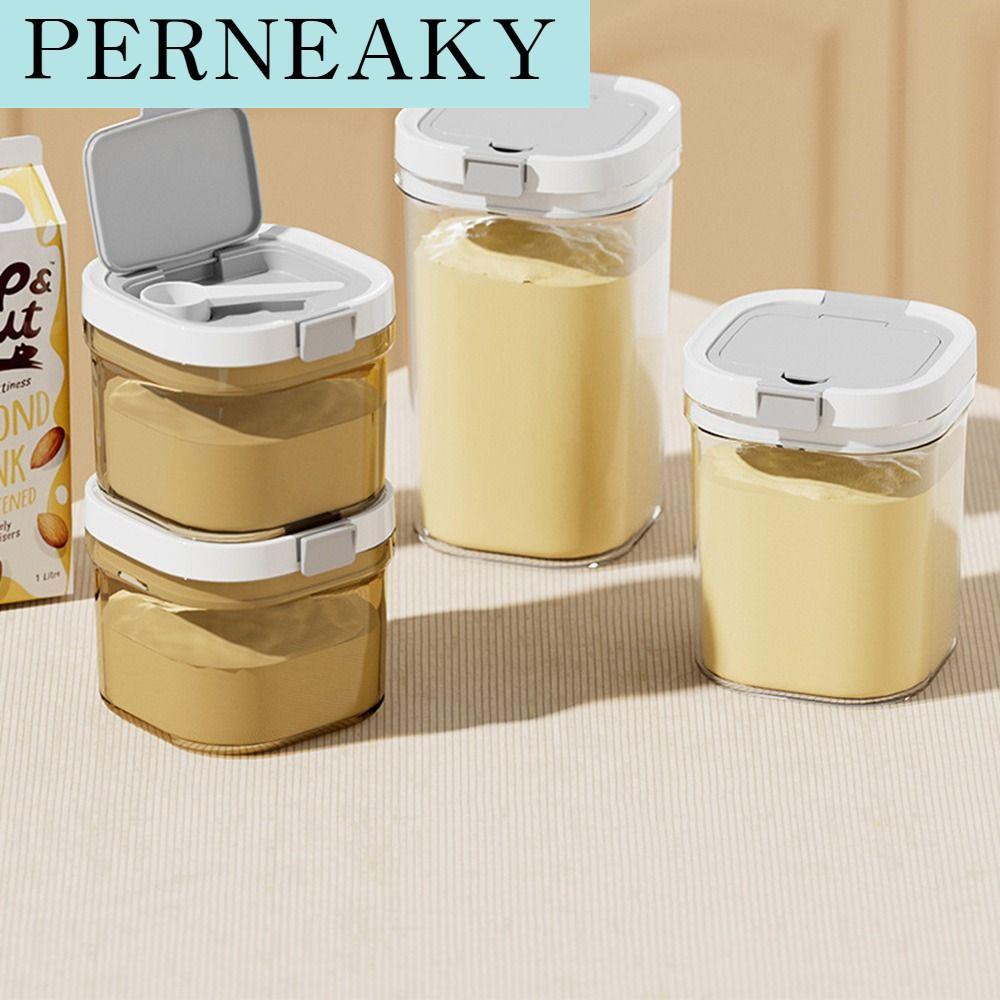 PERNEAKY ทน UV โถใส่นมผง ใช้ซ้ำได้ วางซ้อนกันได้ กล่องปิดผนึกอาหาร อุปกรณ์อเนกประสงค์ พร้อมช้อนขูด ถังเก็บของในครัว บ้านในบ้าน ราคา 246 บาท*ส่งฟรี