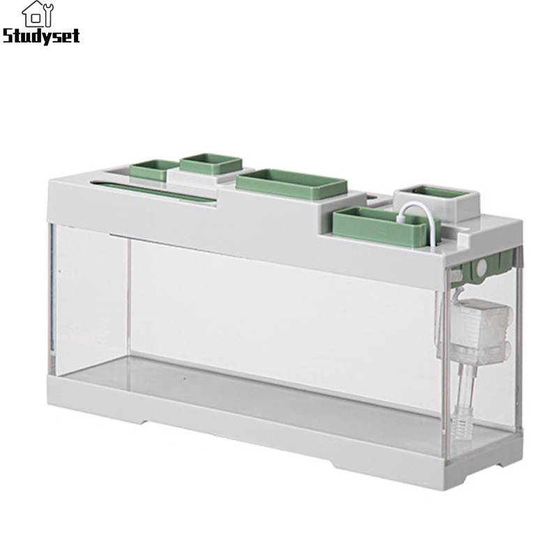 Studyset Tabletop Storage Fish Tank With Lid, Acrylic Transparent Fish Tank With 3 Type-C Interfaces, Storage Compartment, Integrated Silent Aquarium With Light ราคา 855 บาท*ส่งฟรี