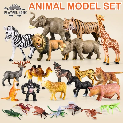 24/38/60pcs Wildlife Animals Model Toy Set Realistic Animal Action Figure Educational Learning Model Cognitive Playset Creatures Figurines Miniature Toys