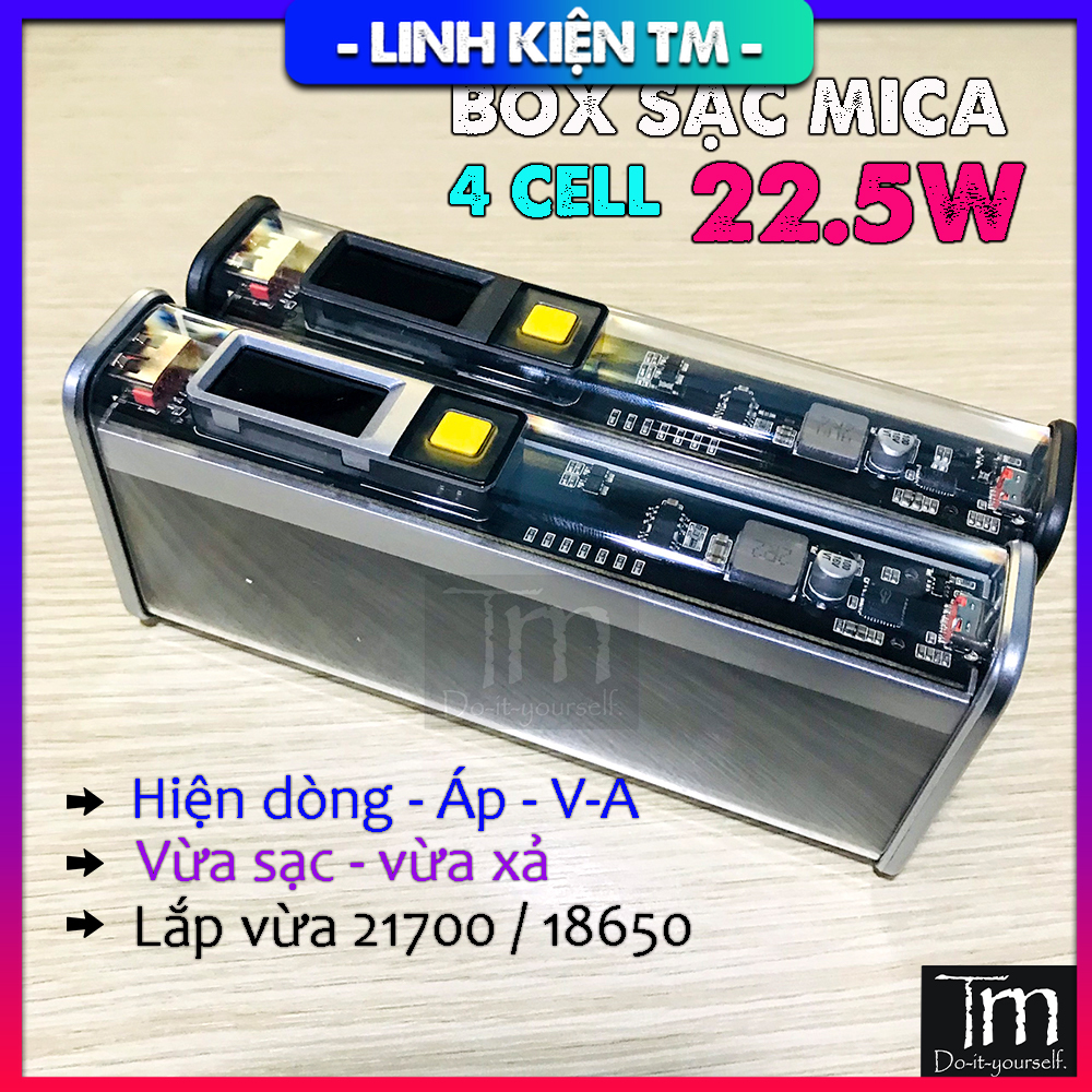 Box sạc dự phòng trong suốt sạc nhanh 22.5w 4 pin