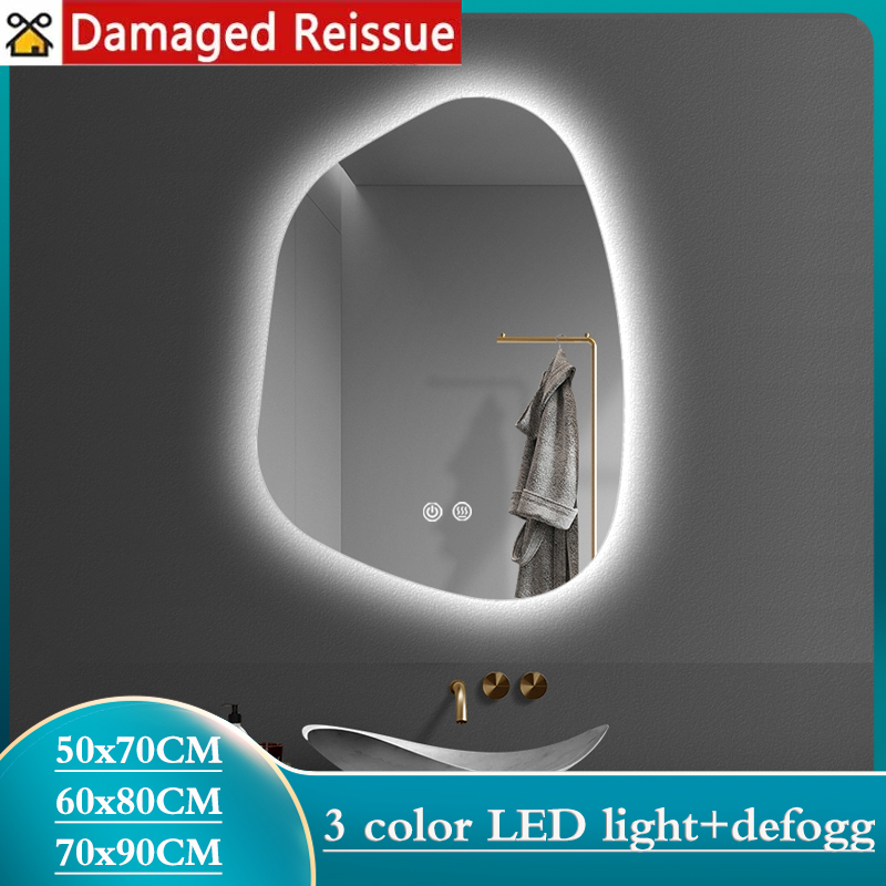 Bathroom Intelligent Mirror LED Lighting Irregular Mirror Backlight Dressing Beauty Mirror Intelligent Touch Adjustable Dimming Mirror Bathroom Wall Mounted Perforated Mirror Bedroom Intelligent Bathroom Mirror ราคา 2,299 บาท*ส่งฟรี