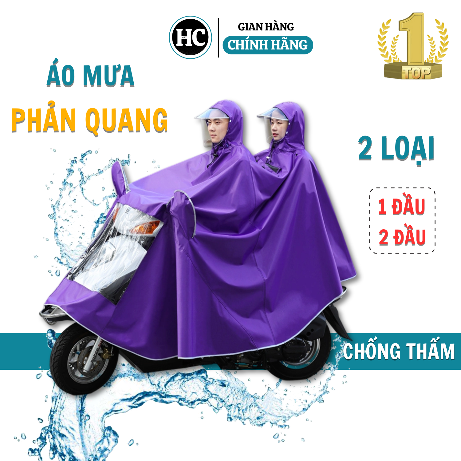 Áo mưa 2 đầu vải dù cao cấp, Áo Mưa Phản Quang Hai Đầu, áo mưa 2 đầu loại tốt, Áo mưa phản quang , áo mưa đôi 2 đầu cao cấp, Chống Rách Có Kính Che Mặt An Toàn Trên Mọi Cung Đường