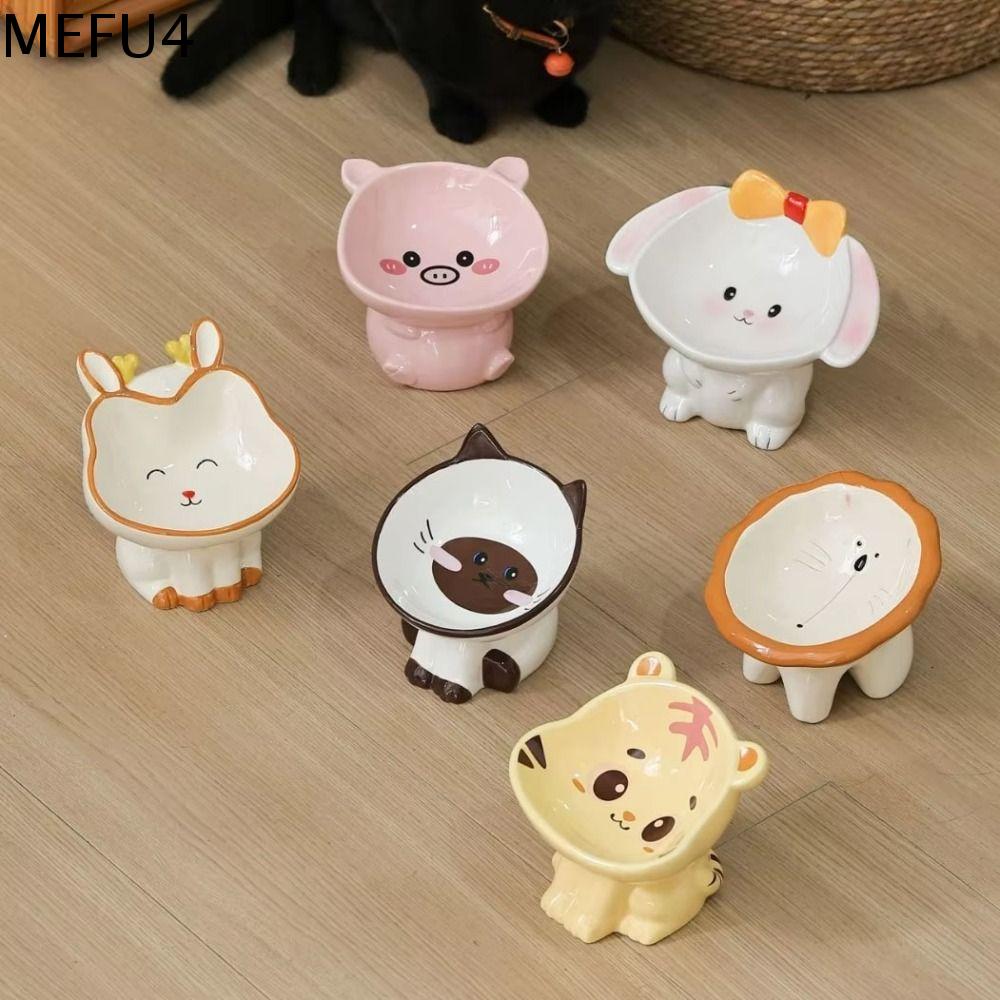 MEFU4 Bảo vệ cổ tử cung Bát ăn cho mèo Chân cao nghiêng Gốm sứ Bát ăn cho chó Bảo vệ cổ Phim hoạt hình Bát ăn cho chó mèo Đồ dùng cho thú cưng