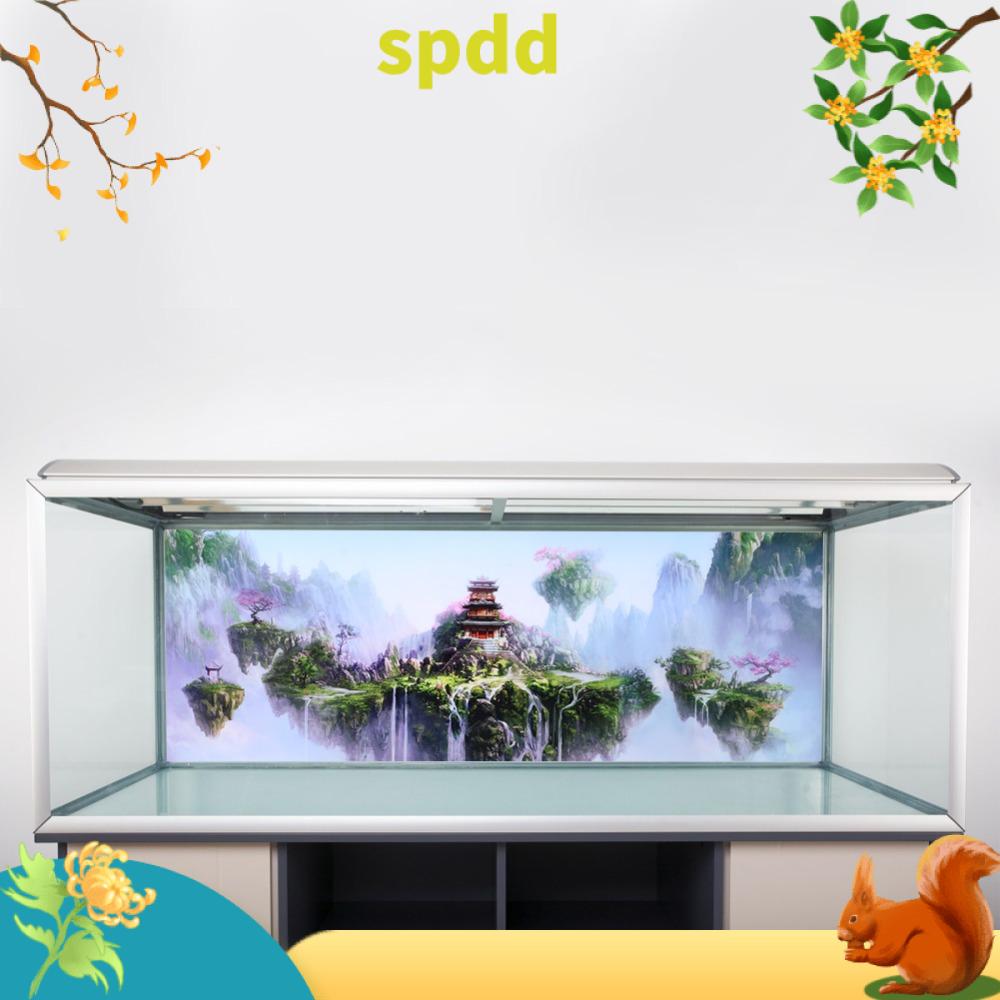 SPDD Chống thấm nước Poster nền bể cá PVC Mô hình lâu đài trên trời Trang trí bể cá Nhãn dán trang trí Kích thước 61x30cm Trang trí nền bể cá Bể cá