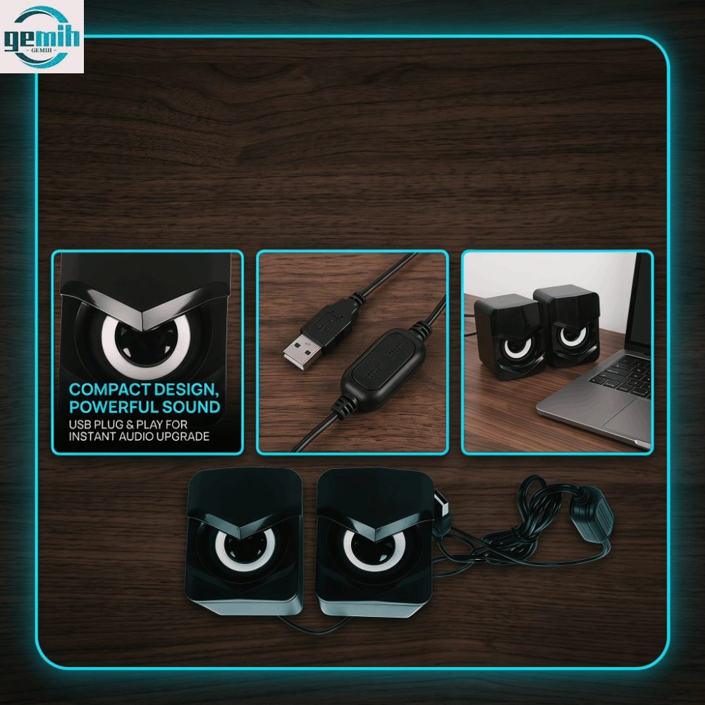 GEMIH 2PCS Kết nối có dây Loa máy tính Có đèn Loa siêu trầm Loa USB Di động Loa để bàn Sử dụng tại nhà Giá 294,000 Đồng*Miễn phí vận chuyển