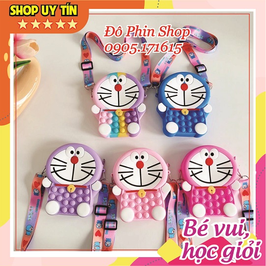 Túi xách đeo chéo silicon pop it hình doraemon thời trang dễ thương, bong bóng giảm căng thẳng