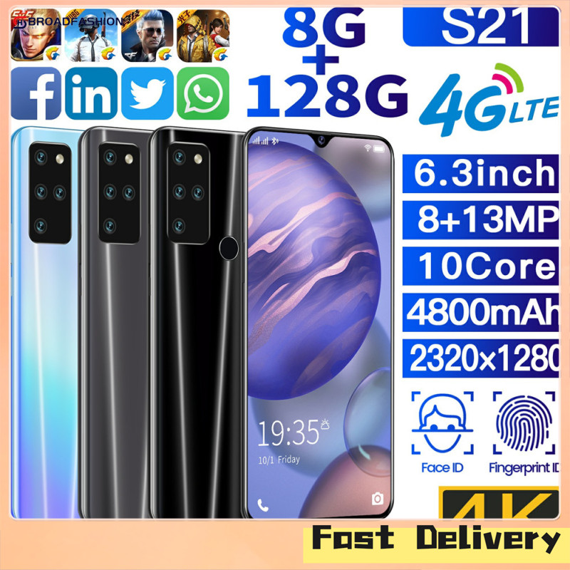 Broadfashion S21 Mobile Phone 8+128gb 6.3 Inch Face Recognition Fingerprint Unlock Smartphone ราคา 3,075 บาท*ส่งฟรี
