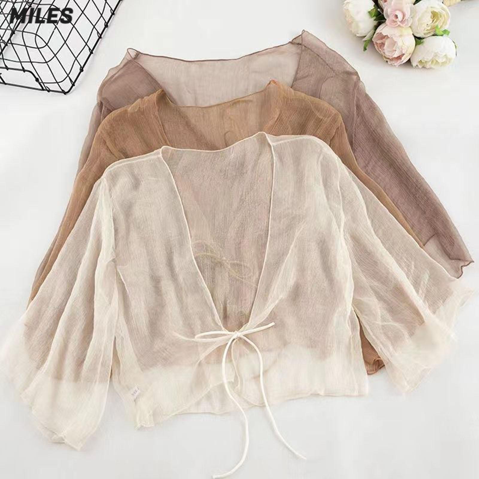 Bảo vệ khỏi ánh mặt trời Cardigan Thời Trang Bơi Cover-up phong cách cổ điển Sheer Áo cardigan voan Với Front-Tie Thanh Lịch Bãi Biển Bìa Cho Kỳ Nghỉ mặc hàng ngày Trọng Lượng Nhẹ Trong Suốt Khăn Choàng