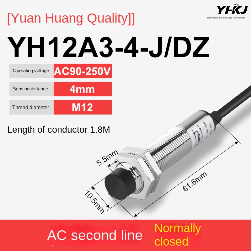 Cảm Biến Tiệm Cận M12 YH12A3-4-J DZ | tùy chọn LJ12A3-4-Z/BX - Điện Áp Đa Dạng, NPN/PNP, Thường Mở/Thường Đóng, Cảm Biến Kim Loại Điện Cảm