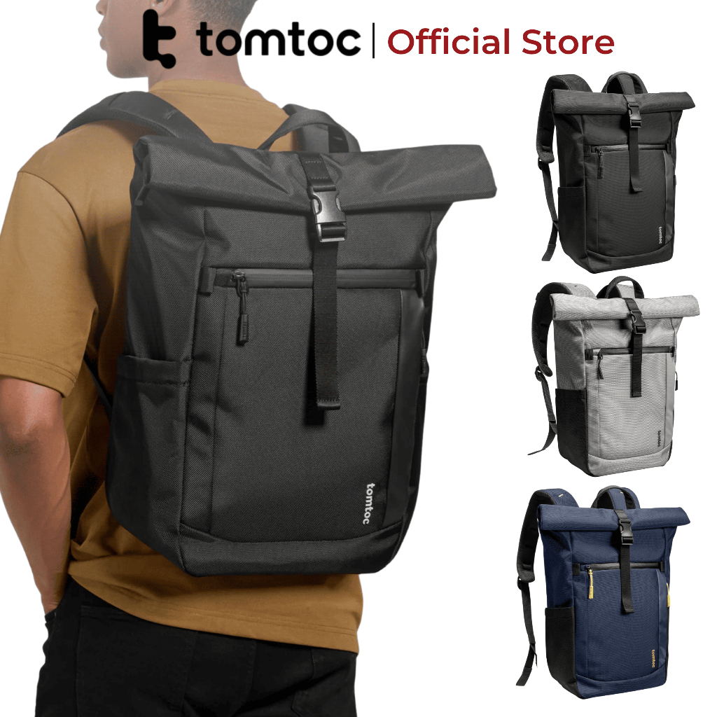 Balo laptop Tomtoc Rolltop T61 cho macbook/ laptop 17.3 inch, chính hãng, chống sốc, chống thấm nước