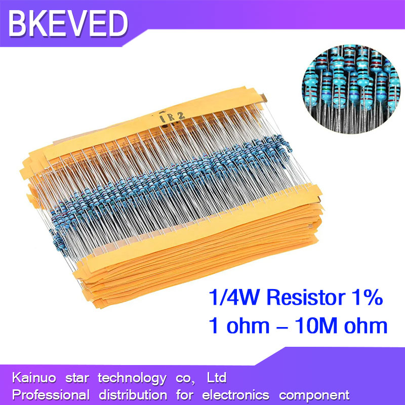 【Hot deal】 100pcs 1/4W 1R 22M 1% Metal film resistor 100R 220R 1K 1.5K 2.2K 4.7K 10K 22K 47K 100K 10
