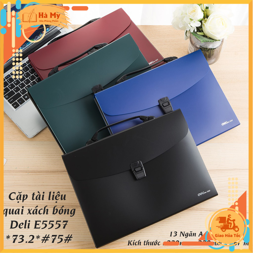 Cặp tài liệu quai sách bóng a4 12 ngăn deli - 5557