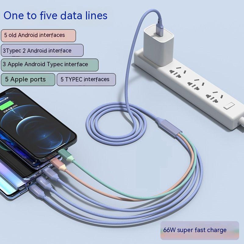 5 TypeC Cáp sạc Android USB đa đầu một kéo năm Cáp dữ liệu đa chức năng ba trong một phổ 5 pingo