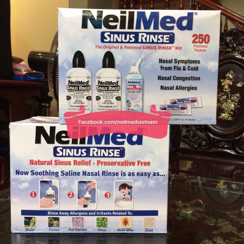 Bình rửa mũi Neimed: Combo 1 bình + 100 gói muối chính hãng